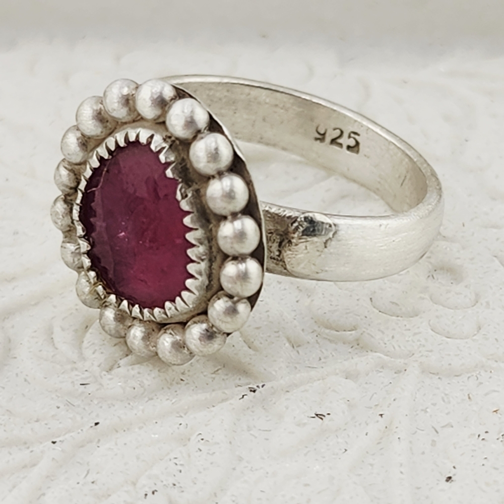 PINK SAPPHIRE RING HANDMADE IN RECYCLED STERLING SILVER WITH EMBELLISMENT SZ 8